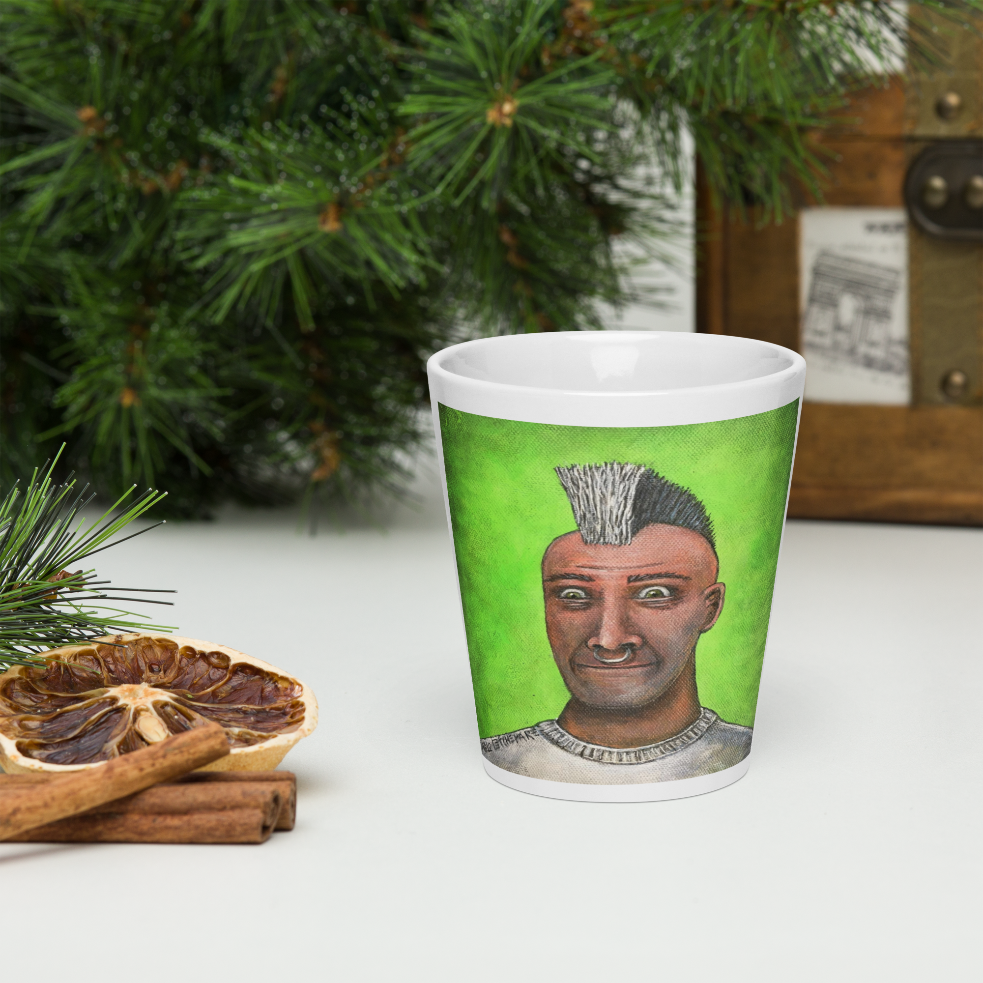 Balloney 12 oz latte mug in a lifestyle setting