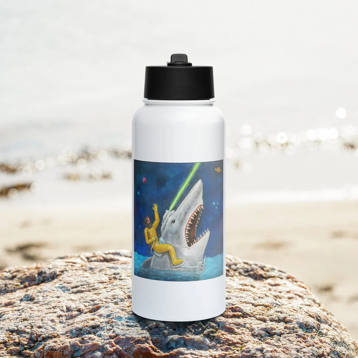 Balloney stainless-steel water bottle with a straw lid outdoors